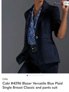 CAbi Navy and Blue Plaid Blazer -XL and matching trousers size 16.